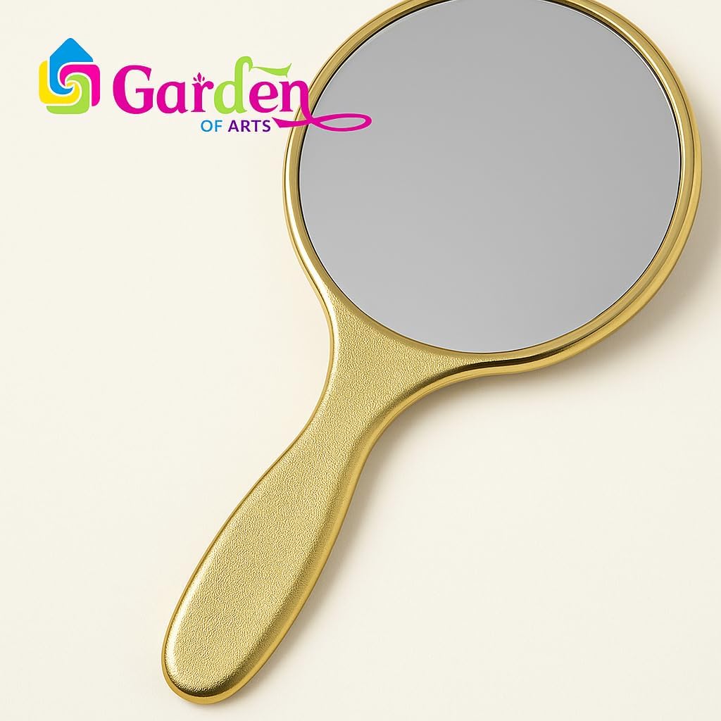 Golden Handheld Salon Barbers Hairdressers Mirror with Large Grip Handle