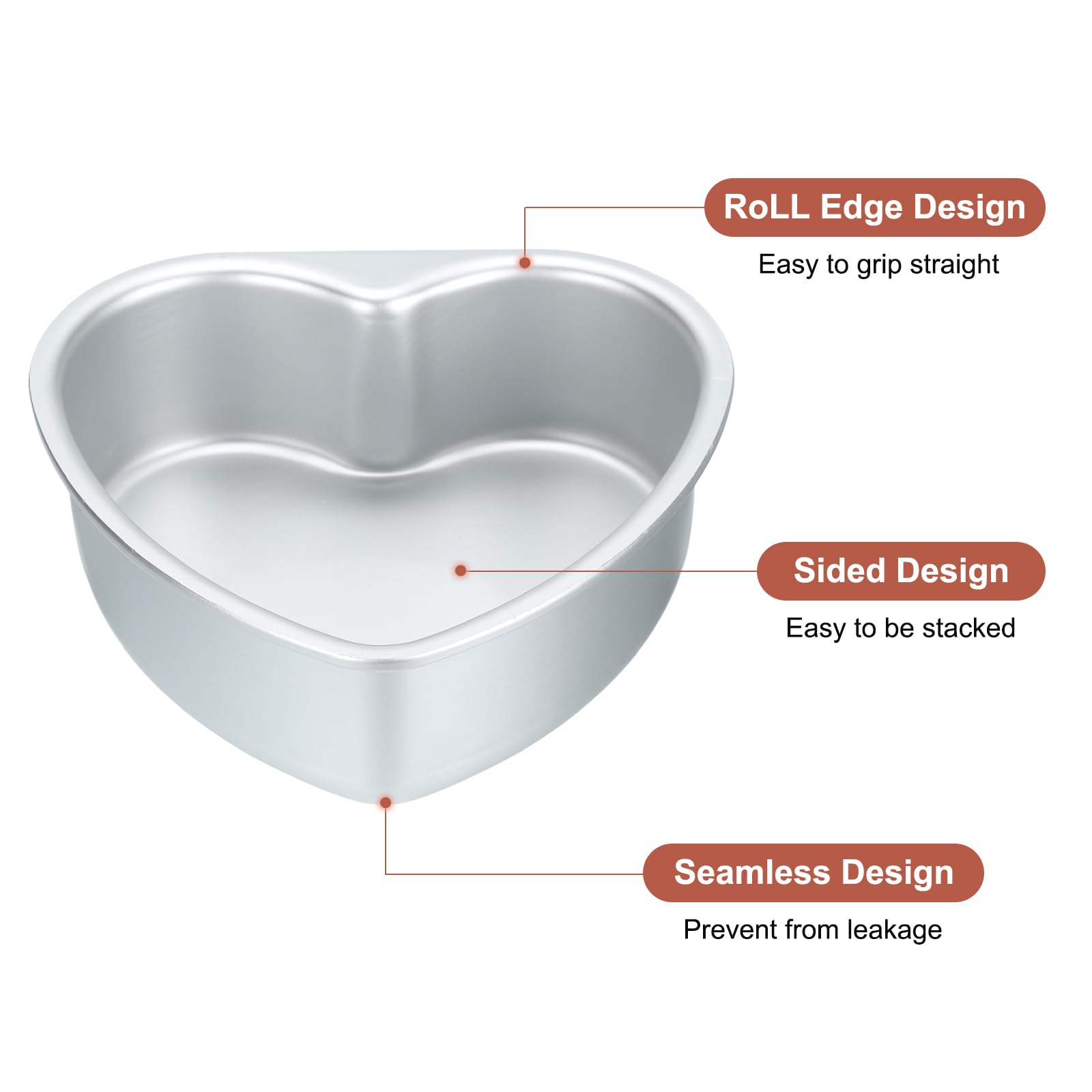 uxcell Lot de 3 moules à gâteau antiadhésifs en alliage d'aluminium en forme de cœur pour mariage, anniversaire, Noël, 16 x 12,7 cm, argenté