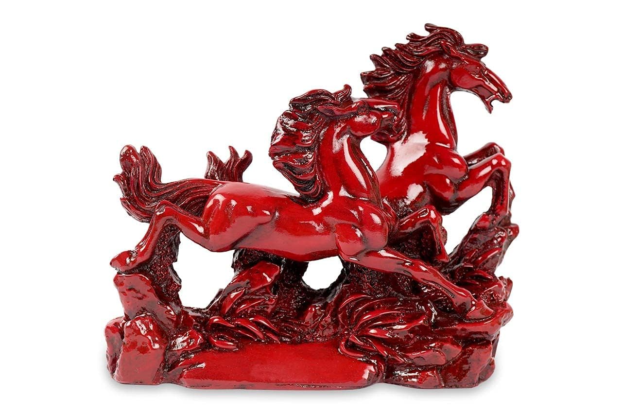 Red Horse | Size – 4 Inch | Vastu Two Running Horses | Decorative Showpiece for Home and Office