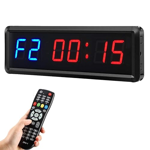 Ledbrigym Gym Timer Clock Digital Interval Tabata Workouts Fitness Wall Small with Remote Home Garage Office Jujitsu School Referee Studio Church Service (Two Blue+Four Red 1.5")