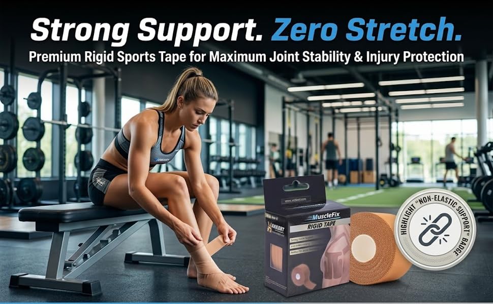 Image of Rigid Sports Tape for Strong Joint Support, Injury Prevention & Athletic Strapping - Premium Non-Elastic Zinc Oxide Tape for Knees, Ankles & Shoulders (3.8 cm x 13.7 m) Pack of 2