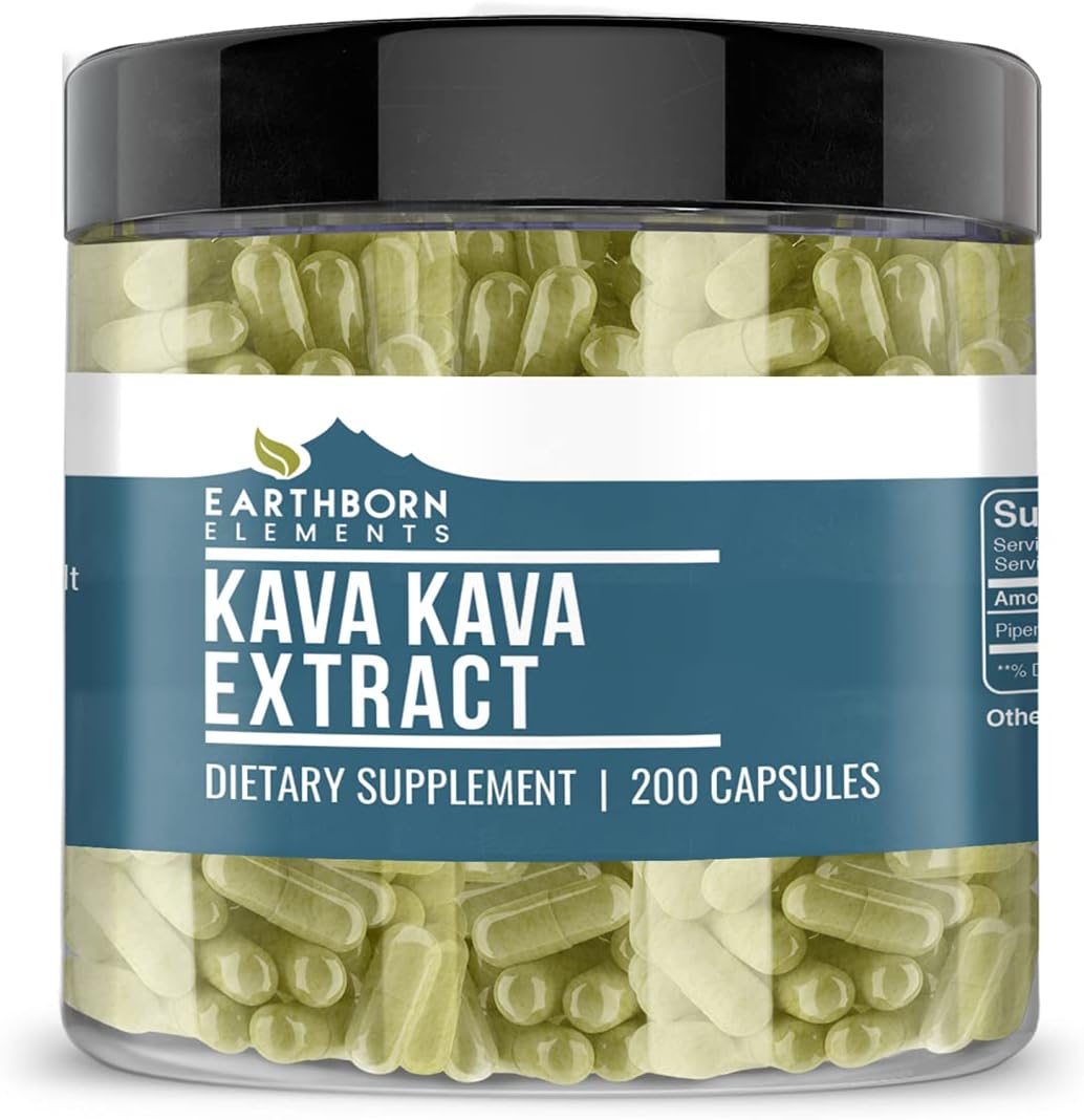 Earthborn Elements Kava Kava Extract, 200 Capsules, Pure & Undiluted, No Additives : Health & Household