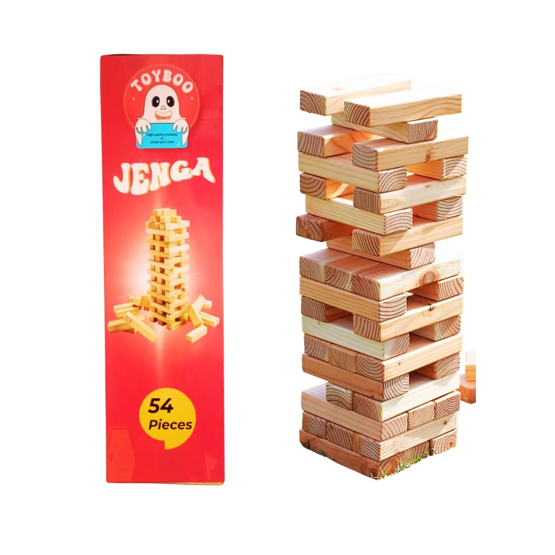 Metclap Wooden Tumbling Tower Game β 54 Giant Blocks | Classic Stacking Game for Kids & Adults | Educational Wooden Toy | Family Indoor & Outdoor Game | Wooden Block Game Set
