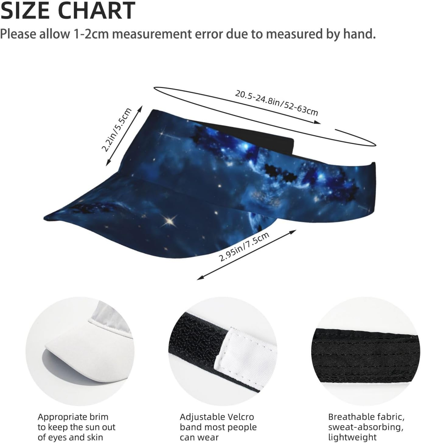 Blue Galaxy Print Sports Sun Visor Hats Adjustable Running Golf Tennis Sun Cap for Women Men