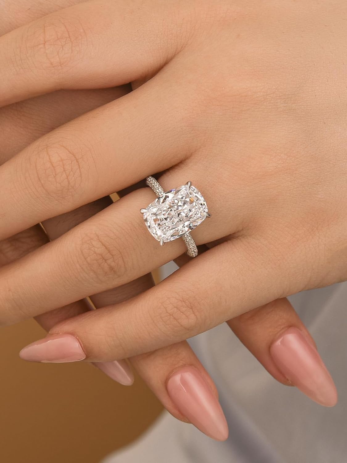 4CT/7CT Elongated Cushion Cut Engagement Ring for Women, S925 Silver 5A Grade Cubic Zirconia Promise Rings - Image 4