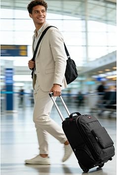 Travel Backpack with Wheels, 17.3 inch Rucksack on Wheels School Wheeled Backpack Business Weekend Bag Flight Approved Overnight Holdall for Men Women Black