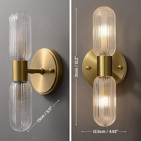 TPMAFF TPMAFF Wandkandelaar Voor Slaapkamer, H65 Messing Frame Glazen Kap E14 Base Vanity Light Wandlampen, Wandlamp Voor Woonkamer Hal (Lamp Exclusief) photo 3