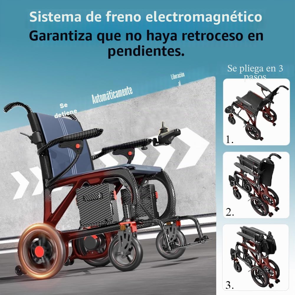 Sillas de Ruedas Electricas Plegables Ligeras para Mayores, Fibra de Carbono 14.3 kg, 48 km, 2 Motores, para Hasta 100 kg, Aprobada para Avión, Uso en Interiores y Exteriores