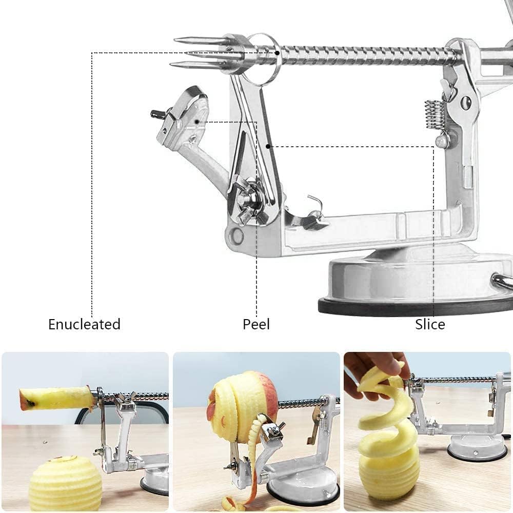 Apple Peeler, Slicer Corer Potato Peelers 3 In 1, Stainless Steel Heavy Duty Suction Cup Base And 7 Extra Blades (White) image 4