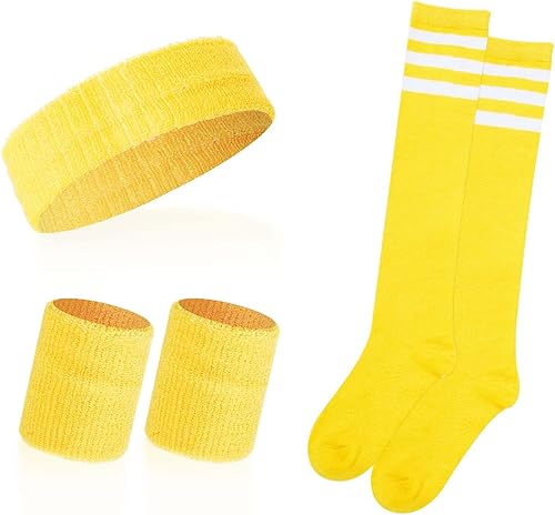 Miniatura 10 de Conjunto de bandas deportivas a rayas para el sudor y muñequeras, bandas para el sudor, a rayas, para hombres y mujeres White and Green,Naranja