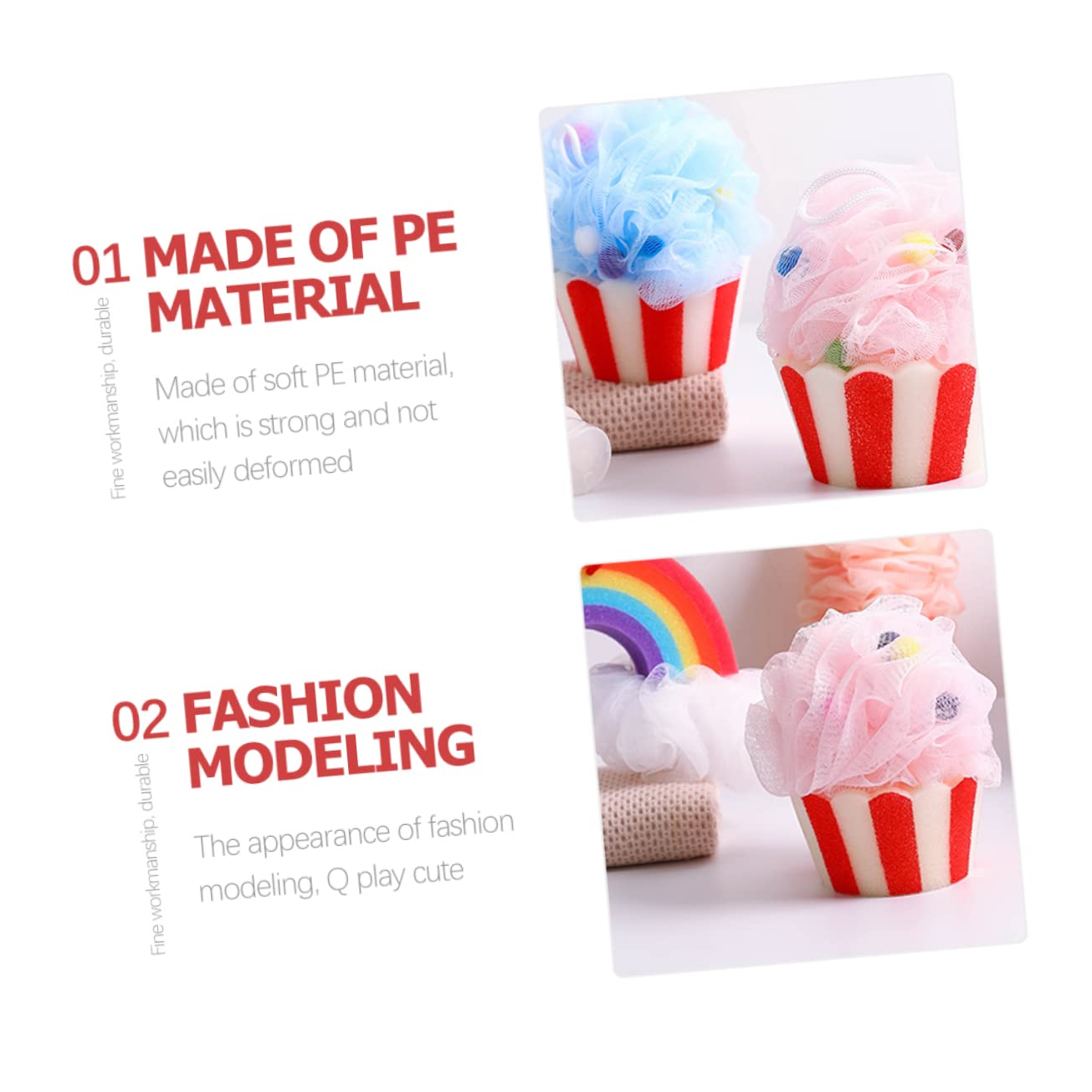 FOMIYES Juego de 4 Esponjas Exfoliantes de Baño con Forma de Helado Suaves para para Hombres Y Mujeres de Polietileno 2 Unidades X 4