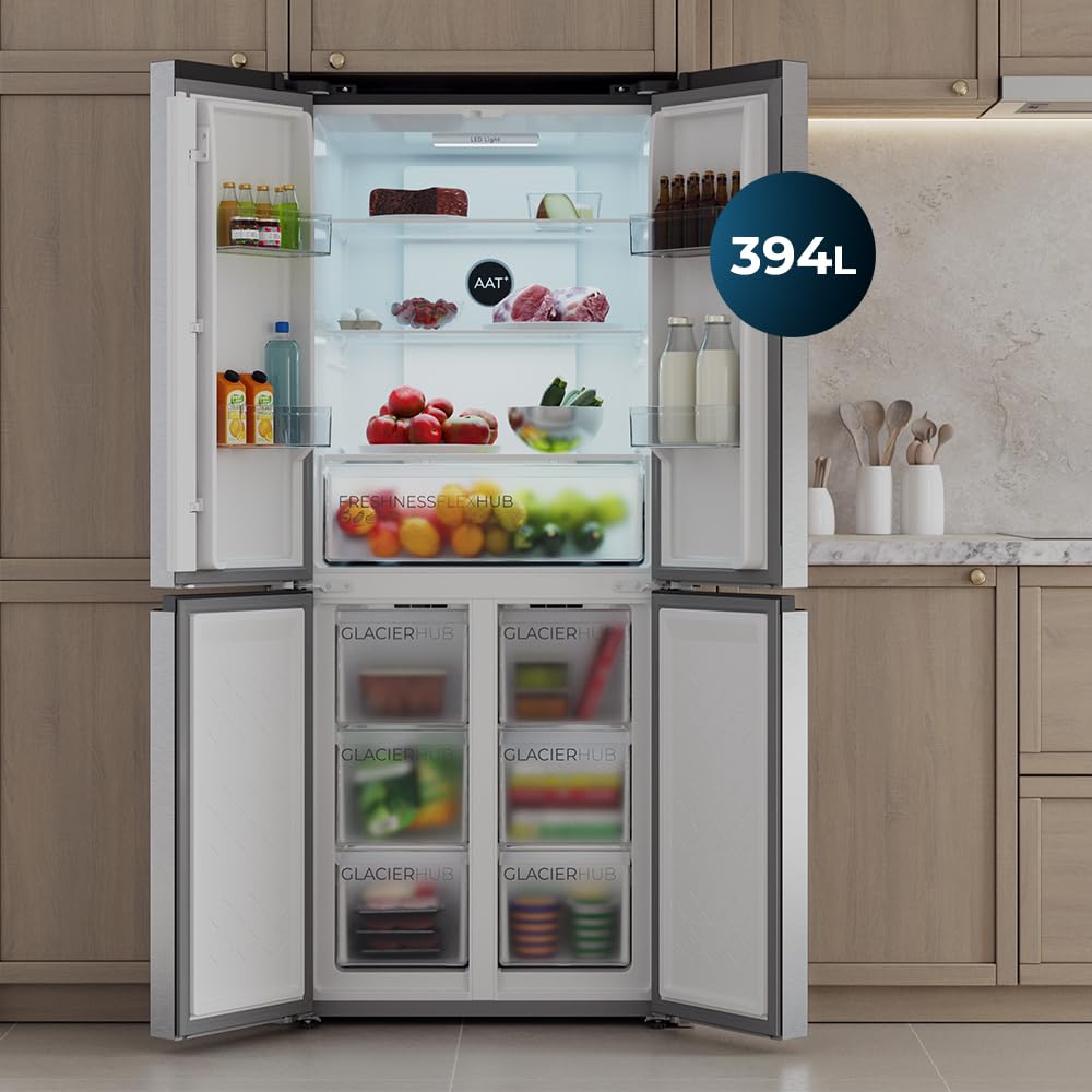 Cecotec Frigorifero 4 Porte Total No Frost Bolero CoolMarket 4D 394 Inox E. 394 Litri, Altezza 170 cm e 70 cm Larghezza, Cassetto Temperatura Variabile, Compressore Inverter, ATT Antibatterico