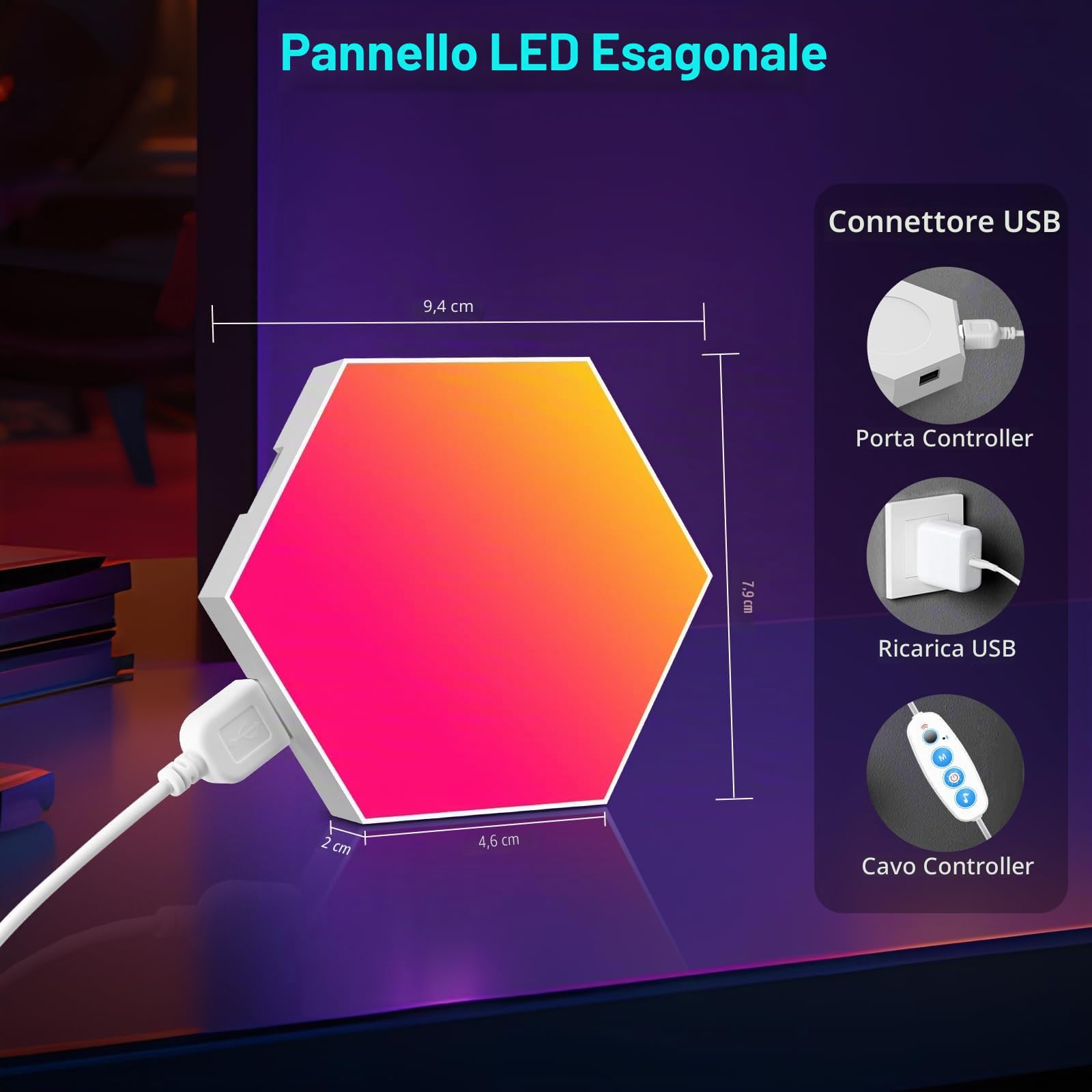 12 Pannelli LED Hexagon Luminoso, RGB Hexa Luci a Muro per Interni con APP, Cambia Colore a Ritmo di Musica, Lampade da Parete Esagonale per Gaming, Cameretta, Soggiorno, Sala Giochi