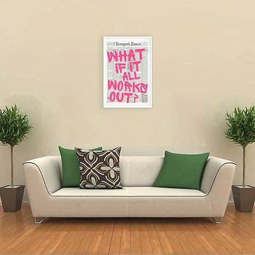 Miniatura 7 de Drimiler Póster retro de periódico rosa con texto en inglés What If It All Workout (What If It All Workout) en lienzo para pared, cita positiva,