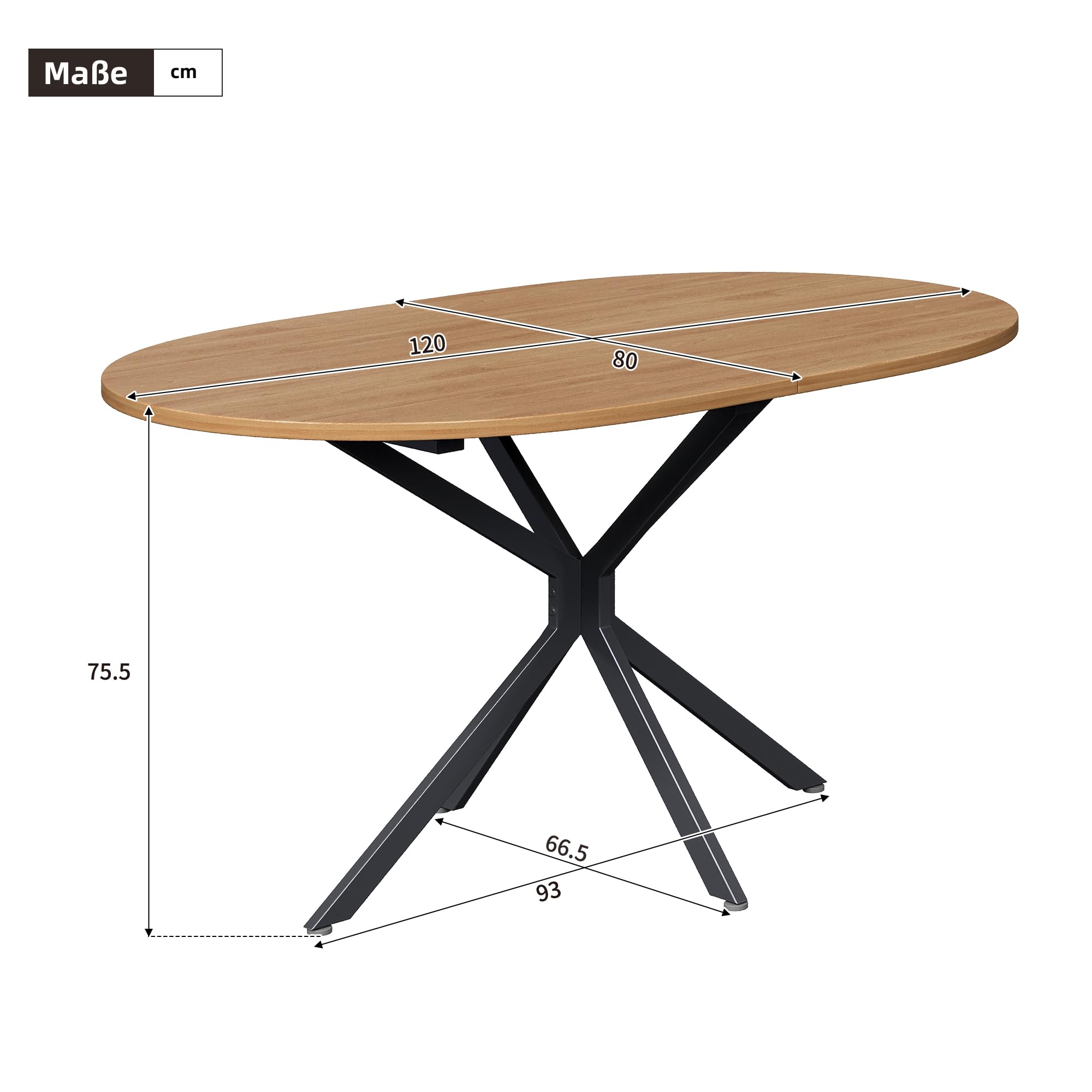 Tavolo da pranzo ovale 120 x 80 x 75,5 cm, tavolo da cucina – tavolo in legno e gambe in metallo, tavolo da pranzo/tavolo in legno per 4-6 persone, tavolo per la cucina o il soggiorno (2)