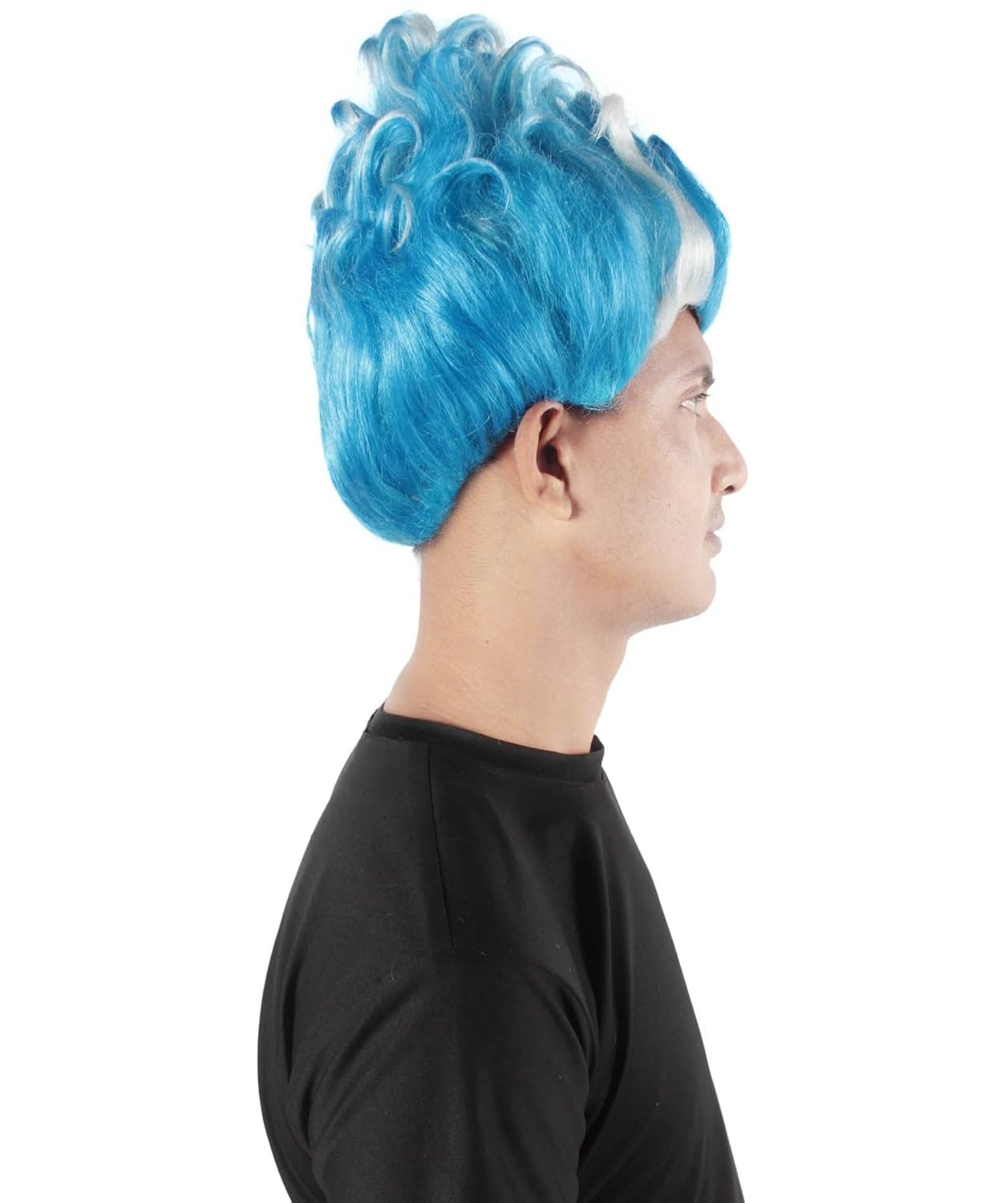 Adult Men's Superhero Doctor Wig – Synthetic Fiber Costume Hairpiece for Halloween, Cosplay & Themed Events - Blue & Mixed White