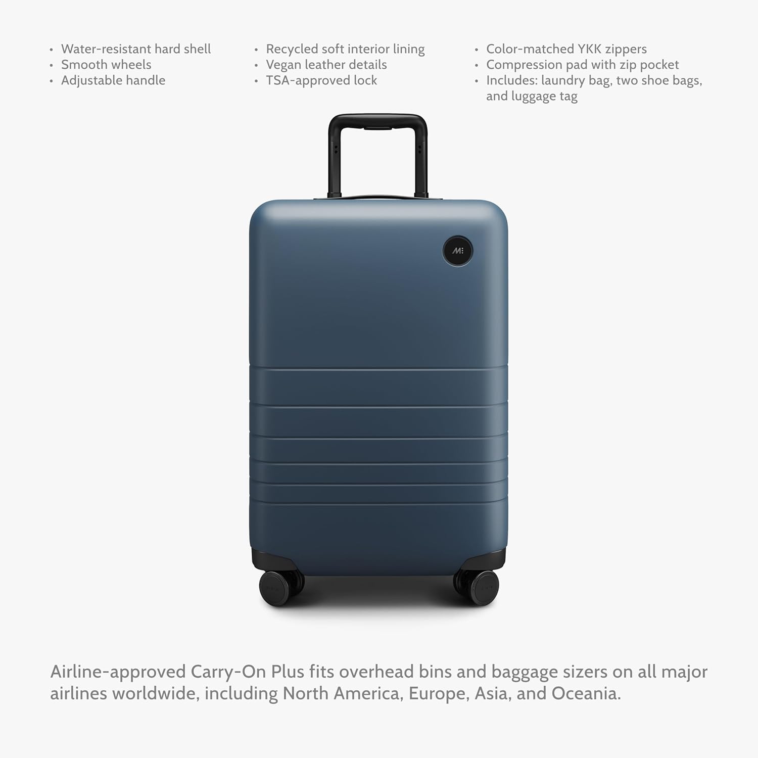 Monos Carry-On Plus Luggage (23"), Lightweight Hardside Spinner Suitcase with TSA Lock, Airline Approved, Ocean Blue