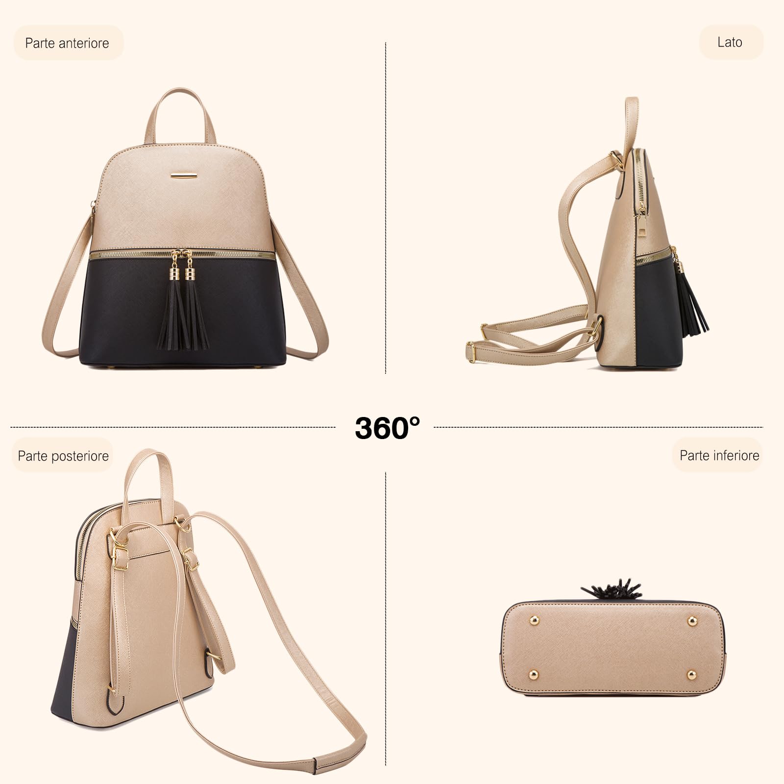 FANDARE 4 pezzi Set Nappa Borsa a Mano con Pochette e Clutch Borse a tracolla Portafoglio Zaino Donna Zaini PU Pelle Spalla Borse Tote Pochette Messenger per Shopping Viaggio Sacchetto Borsetta
