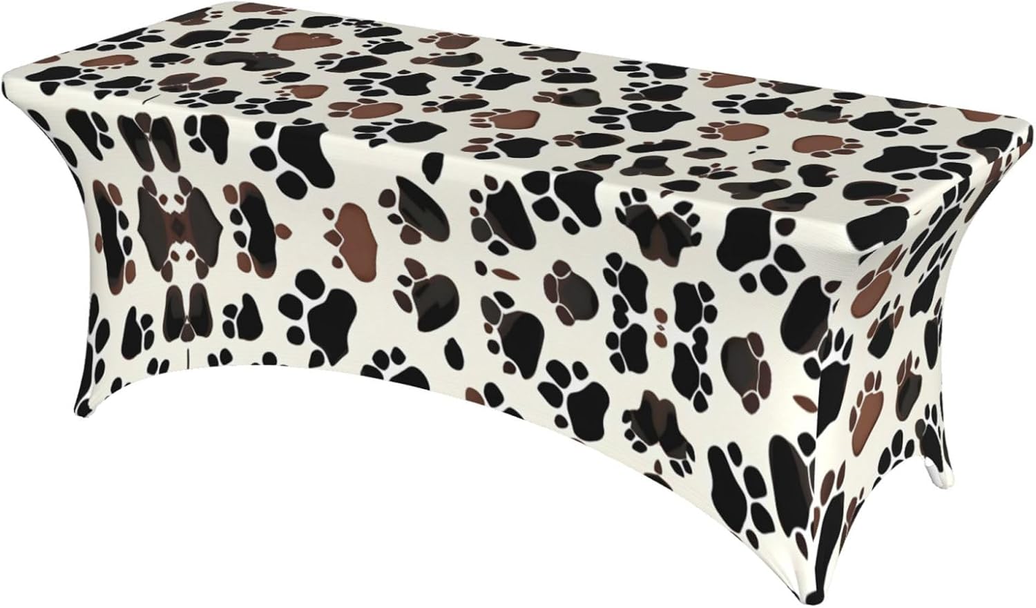 Dog Paw Prints Print 6ft Spandex Table Cloth Stretch Patio Table Cover for Event Wedding Banquet Party, Black