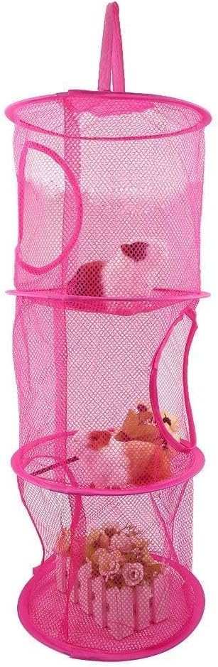 3 Tiers Hanging Mesh Stuffed Animal Storage, Foldable Hanging Storage Organizer Net Bag Space Saver Bags for Toys Storage, Space Saver Sundries Clothes Bra Underwear Socks 10.6 * 29.5inch (Red)