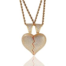 Jewelry Iced Out Two-and-a-half Heartbreak Combination Pendant 18K Gold Plated Chain Bling CZ Simulated Diamond Hip Hop Necklace for Men Women