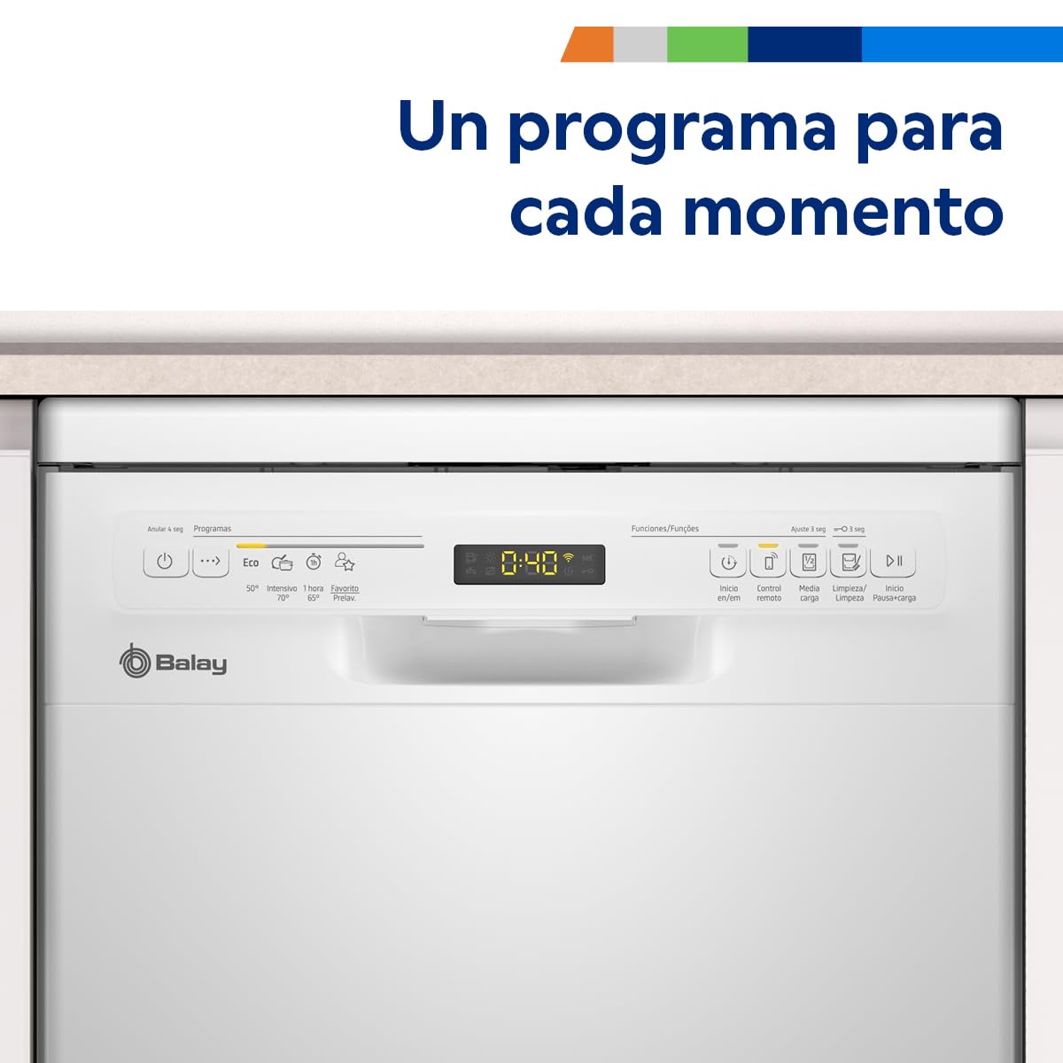 Balay - Lavajillas, Libre instalación, 45 cm de ancho, Motor ExtraSilencio, Home Connect, Display LED, Blanco, 3VN4030BA