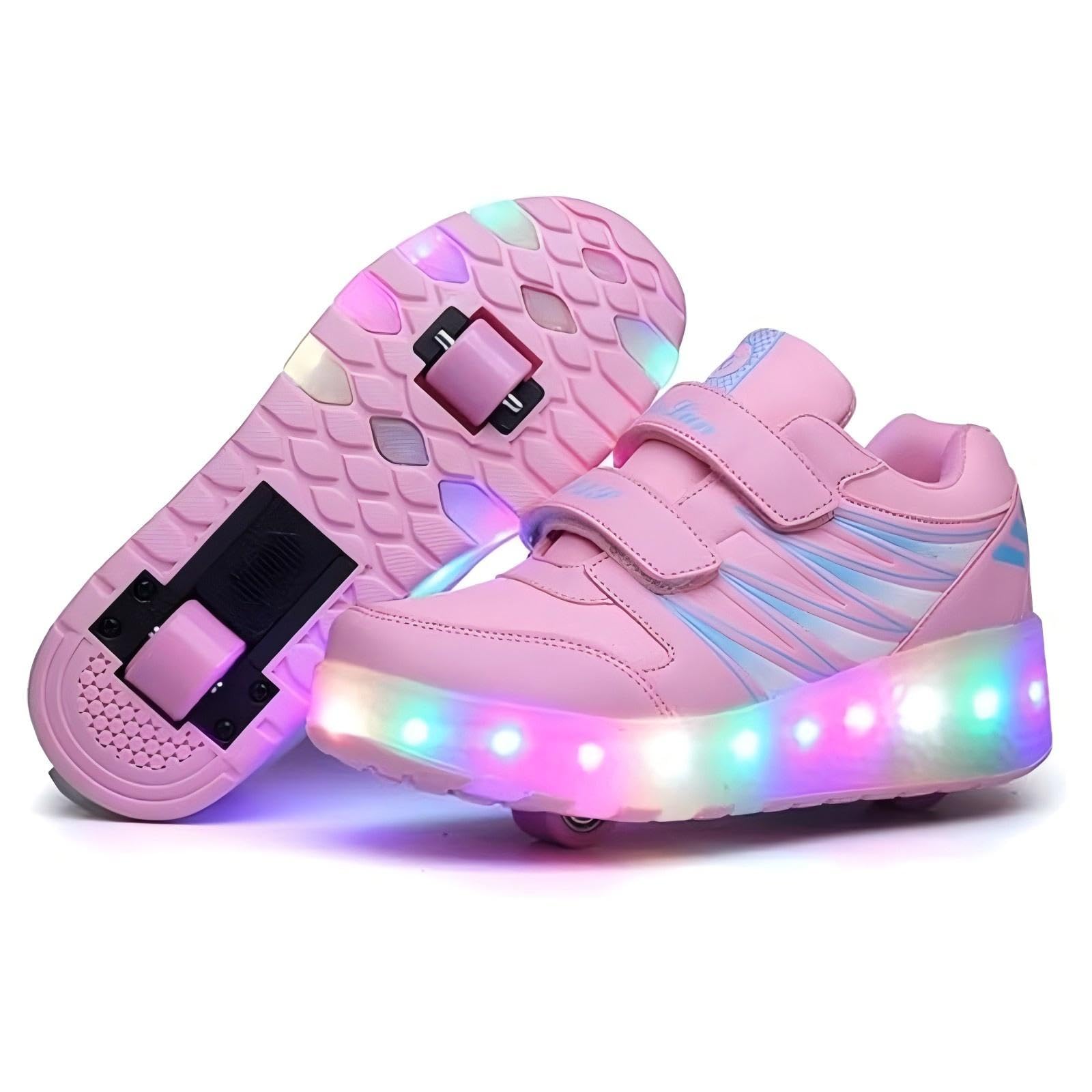 Niños Zapatos con ruedas LED Brillante Zapatillas con USB Recargable Doble Rueda Exterior Monopatín