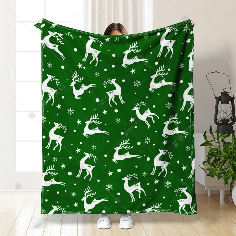 DOTBUY-SHOP Franela Mantas,Manta Sofa para Adulto y Niño,Estampado de Reno Microfibra Mantas para Cama,Acogedora,Ligera,Manta Polar para Cálida (Verde,150x200cm)