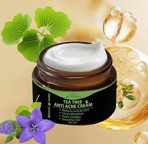 Crema antiacné de árbol de té contra granos, puntos negros e imperfecciones – Natural Cosmo Crema con extractos de hierbas naturales para piel nutrida (30 g)