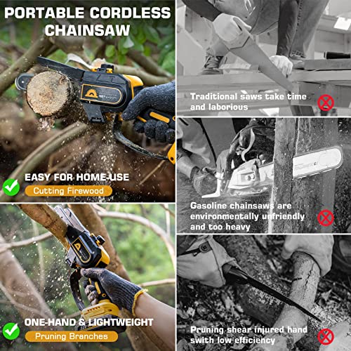 Cordless Mini Chainsaw 6 Inch With 2 Battery [2023 Upgrade - Powerful Brushless Motor] 21V Electric Cordless Chainsaw, Power Chain Saws, Mini Chainsaw Pruning Chainsaw For Tree Trimming Wood Cutting #TOP3