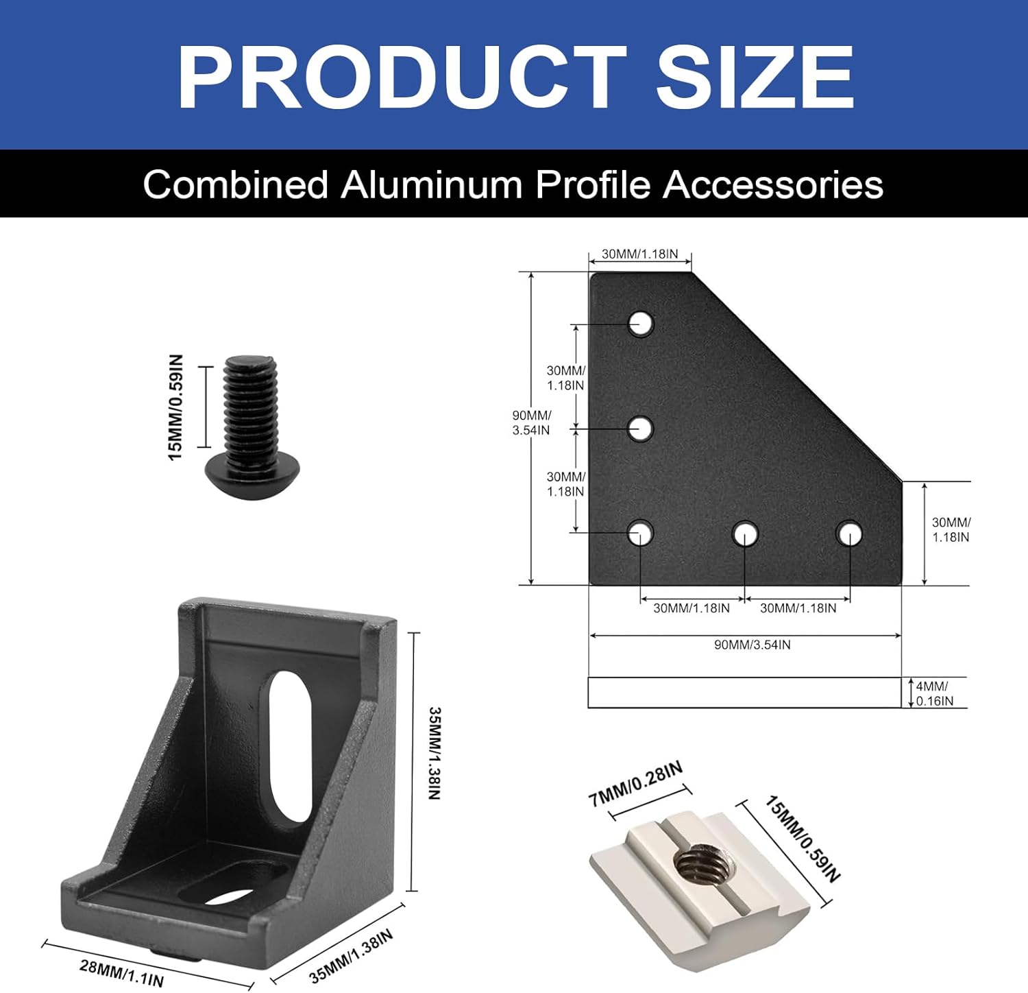 34 Pack 3030 Corner Bracket Aluminum Extrusion Hardware Accessories Include L-Shaped Plate, Corner Angle, Sliding Hook for 30x30 Series Extruded Aluminum Black