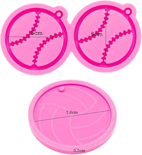Miniatura 2 de Juego de 2 moldes de silicona para llavero de béisbol redondo creativo con agujero para manualidades, llavero, aretes, collar, colgante de joyería,