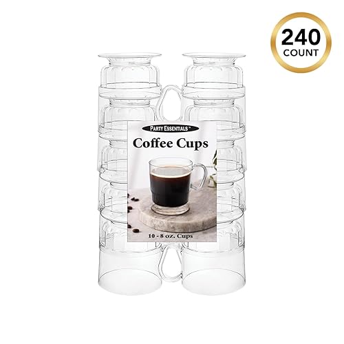 Miniatura 6 de Party Essentials Elegance Taza de café de plástico duro, Capacidad de 8 onzas, Negro, (caja de 240), Transparente, 240