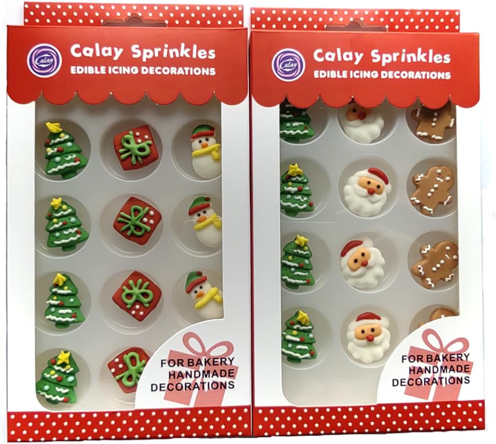 Edible Christmas Cookie Decorations, Gingerbread Man, Santa Claus for Gingerbread House, Cupcakes, Cake, Macaron, Cookies, and Cakecicles