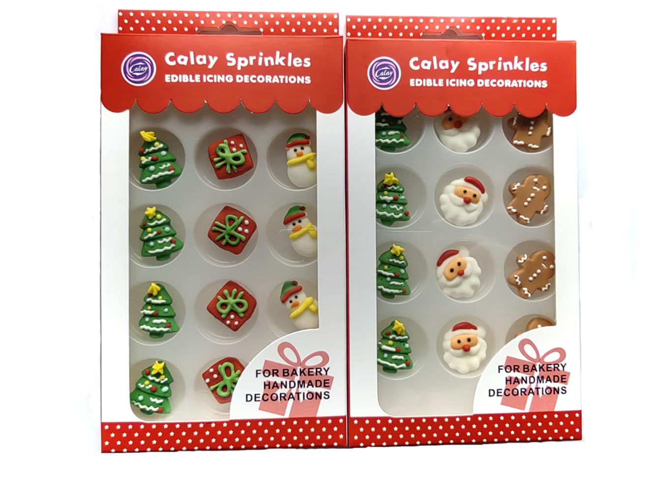 Edible Christmas Cookie Decorations, Gingerbread Man, Santa Claus for Gingerbread House, Cupcakes, Cake, Macaron, Cookies, and Cakecicles