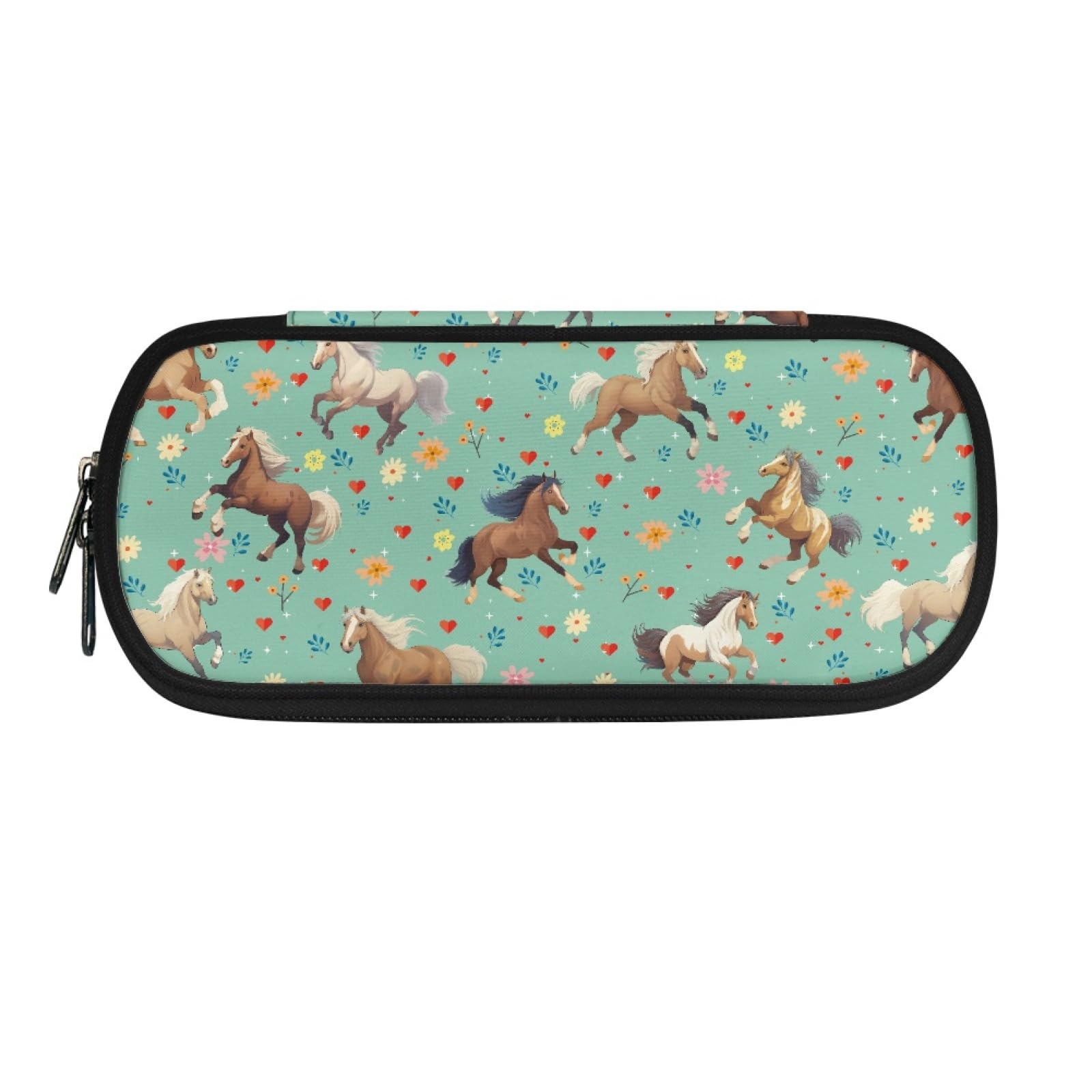 TOADDMOS Horse Floral Print Pencil Case Pencil Case for Boys and Girls,Smooth Zipper Portable Pencil Pouch