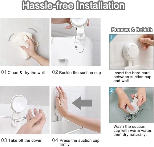 Miniatura 6 de Organizador de ducha con ventosa, paquete de 2 unidades, organizador de ducha duradero, estante de ducha extraíble sin perforaciones, cesta de ducha