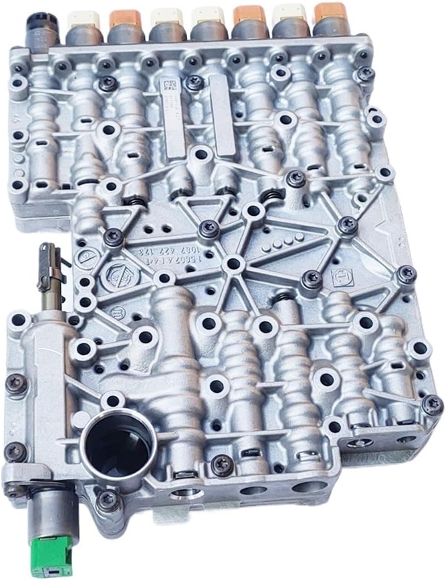 Top-down view of the ZF 8-speed transmission valve body, showing the full layout of the component.