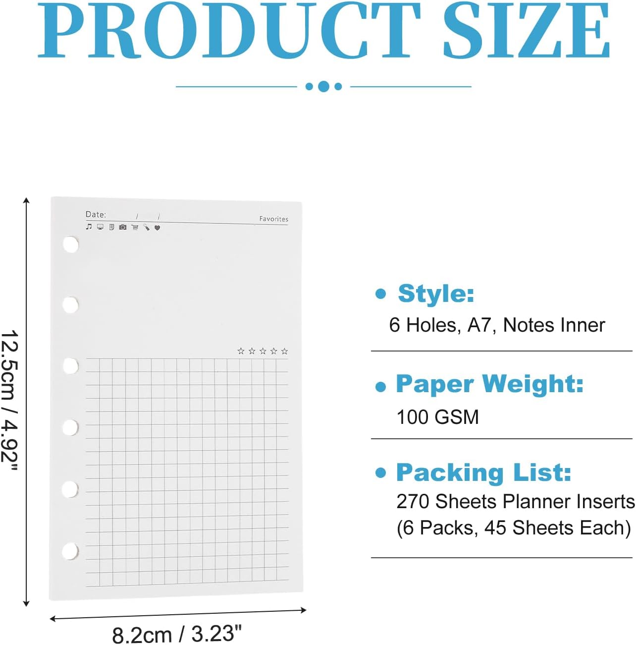 270 Sheets A7 Planner Inserts Notes Binder Inserts | (6 Holes Binder Refill Paper 100GSM) Suited to Journaling/Planner/Notebook/Teacher Office Supplies image 2