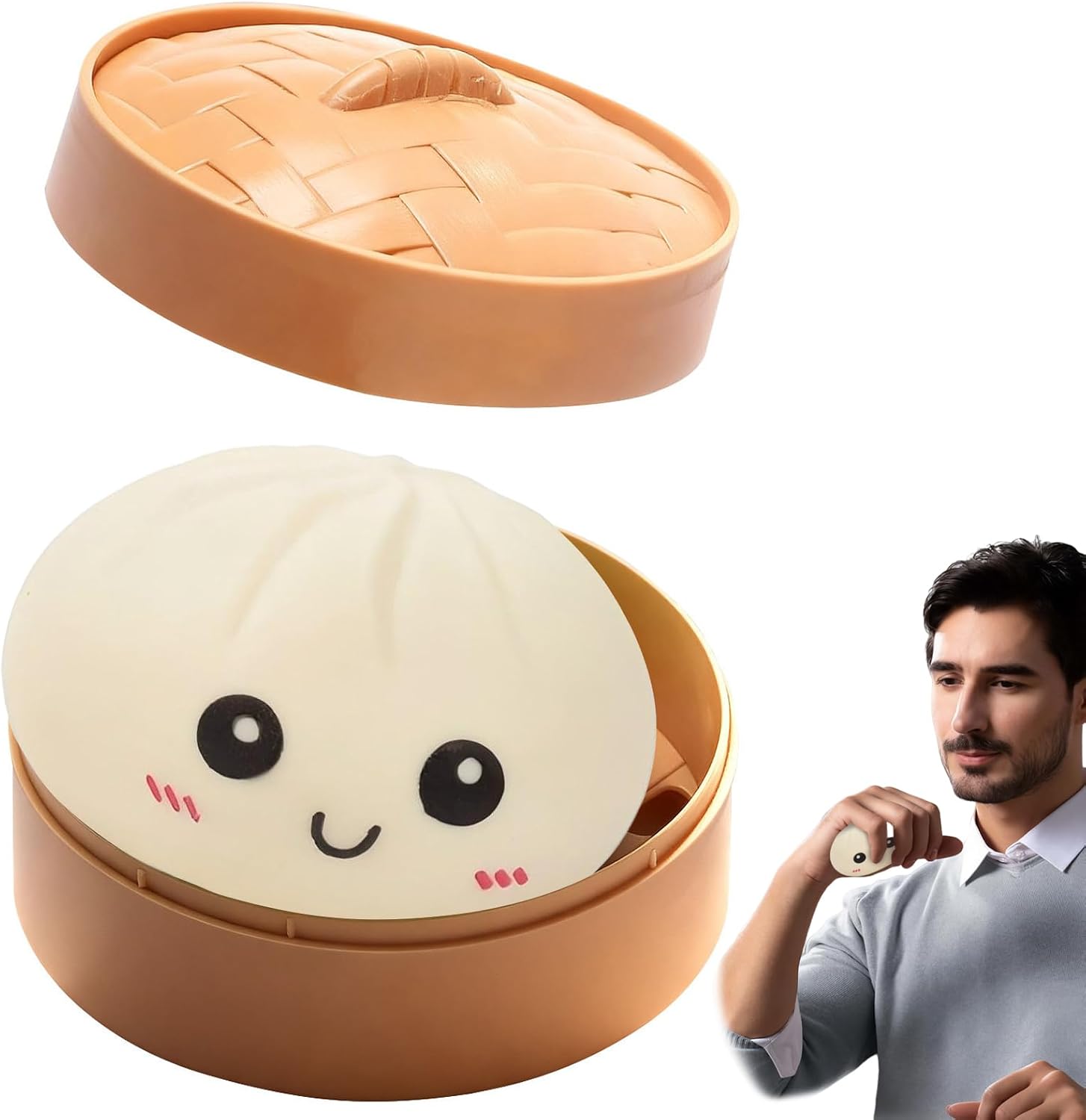 Glitter Dumpling Squishy 8.5 x 6 cm Simulated Dumplings with Damper Box Soft Rebound Squishy Stress Balls for Anxiety Relief Squeezable Bun for Adults White