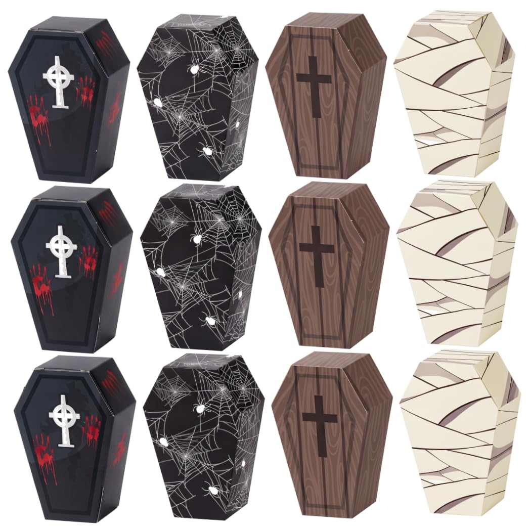 DAGLLGEW Coffin Candy Boxes 12 Pack Spooky Black Mini