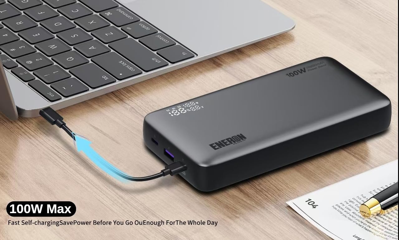 Eneron - Batería externa (20000 mAh, 100 W, 2 baterías USB-C USB-A, portátil)