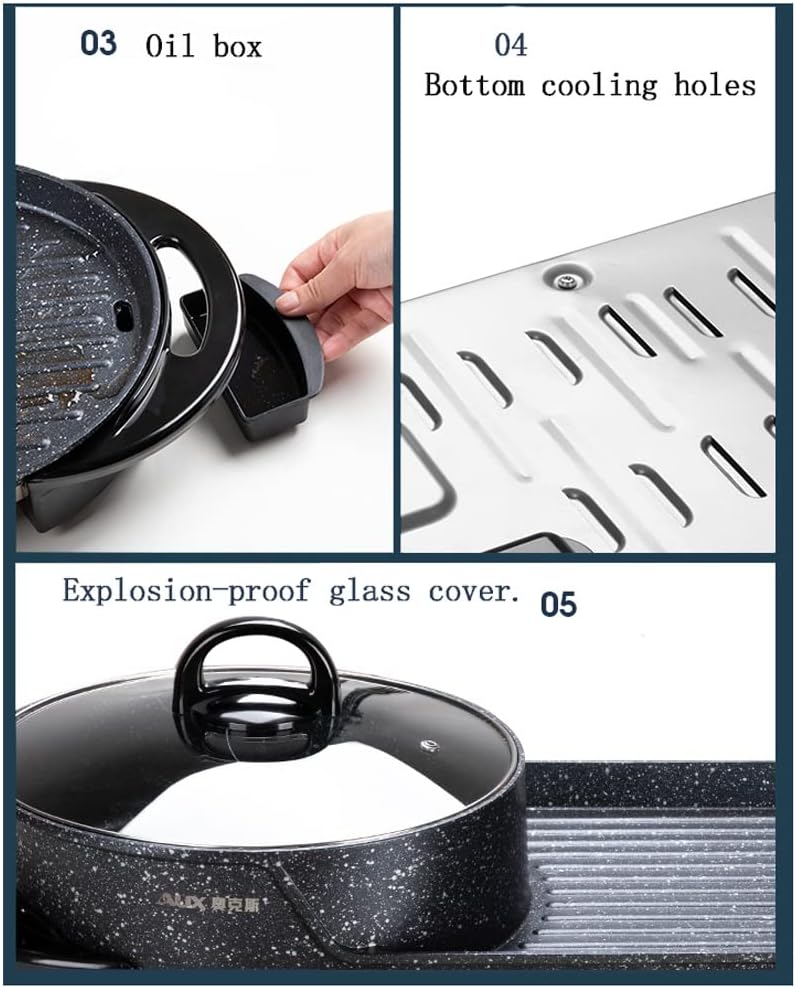 hot Pot Constant Temperature Dual Control Hot Pot Barbecue One Pot Can Washed Whole Machine Shabu Electric Oven Multifunctional stockpots (Color : Black)