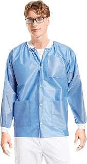 10 Pack Disposable Lab Jackets - Hip Length Reusable Scrub Jacket Unisex, with Knit Cuffs and Pockets