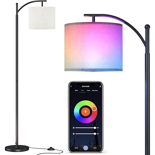 SUNMORY ARC Floor lamp, Smart APP Remote Control Standing Floor lamp with RGB Bulb, Tall Lamp with Hanging Lampshade, Dimmable Floor Lamp, Modern Floor Lamps for Living Room, Bedroom, Office