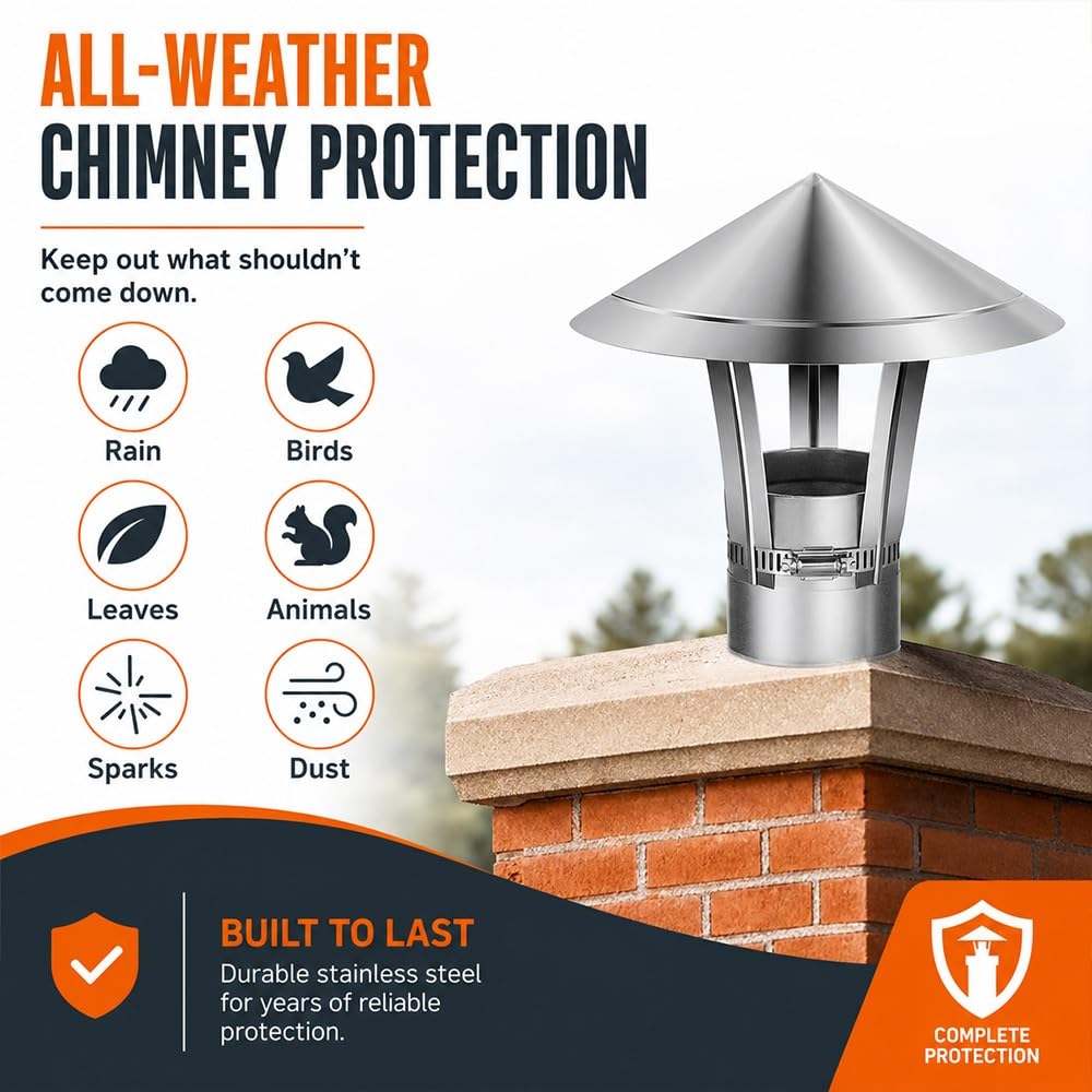 Sombrero Chimenea Acero Inoxidable Antilluvia y Antiviento