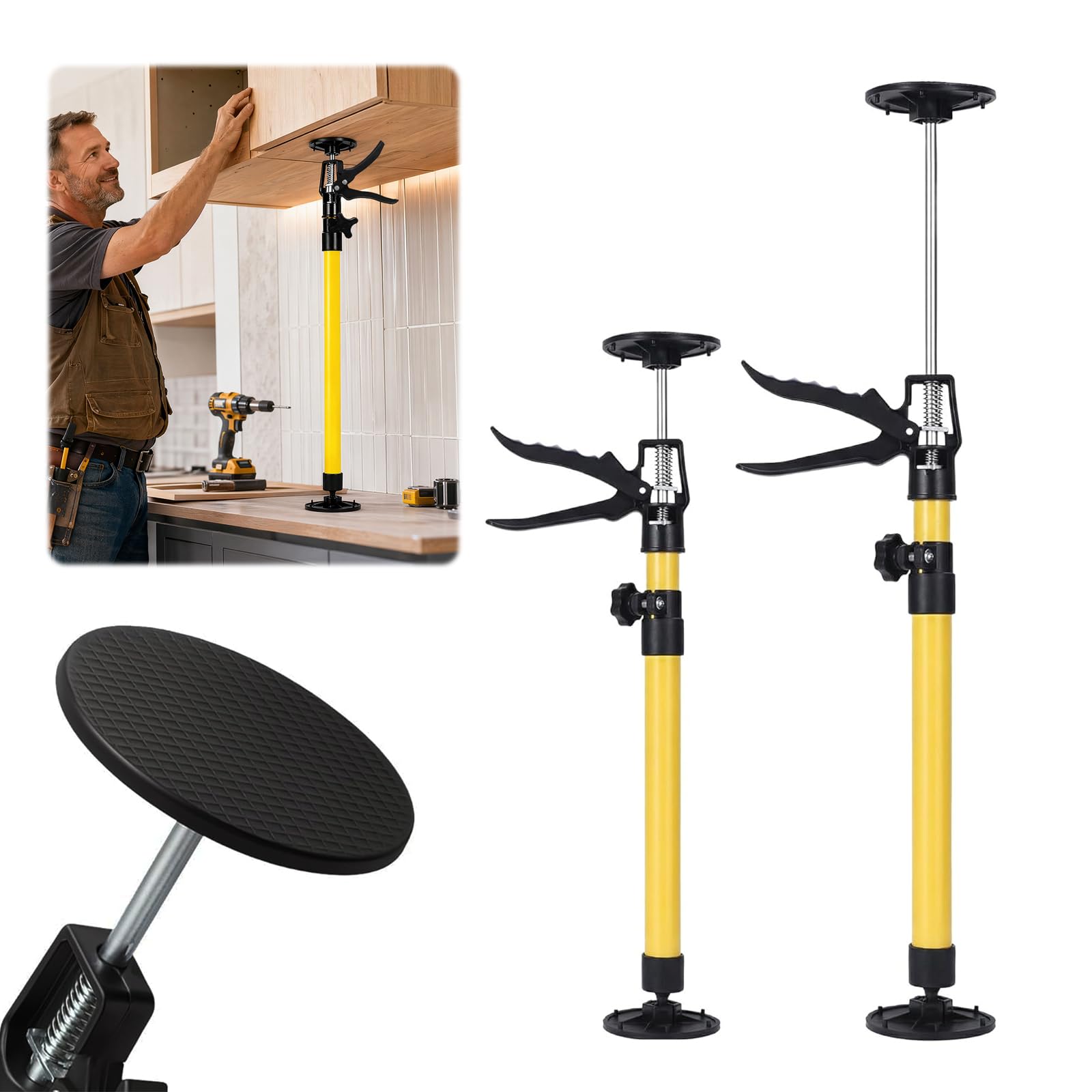 2 Stück Deckenstütze, Montagestütze bis 50kg Tragkraft, Teleskopstützen Höhenverstellbar 50-110cm und bis 45°, Einhandstütze aus Stahl, Tragkraft Zargenspanner für Türzargen, Schränke und Decken