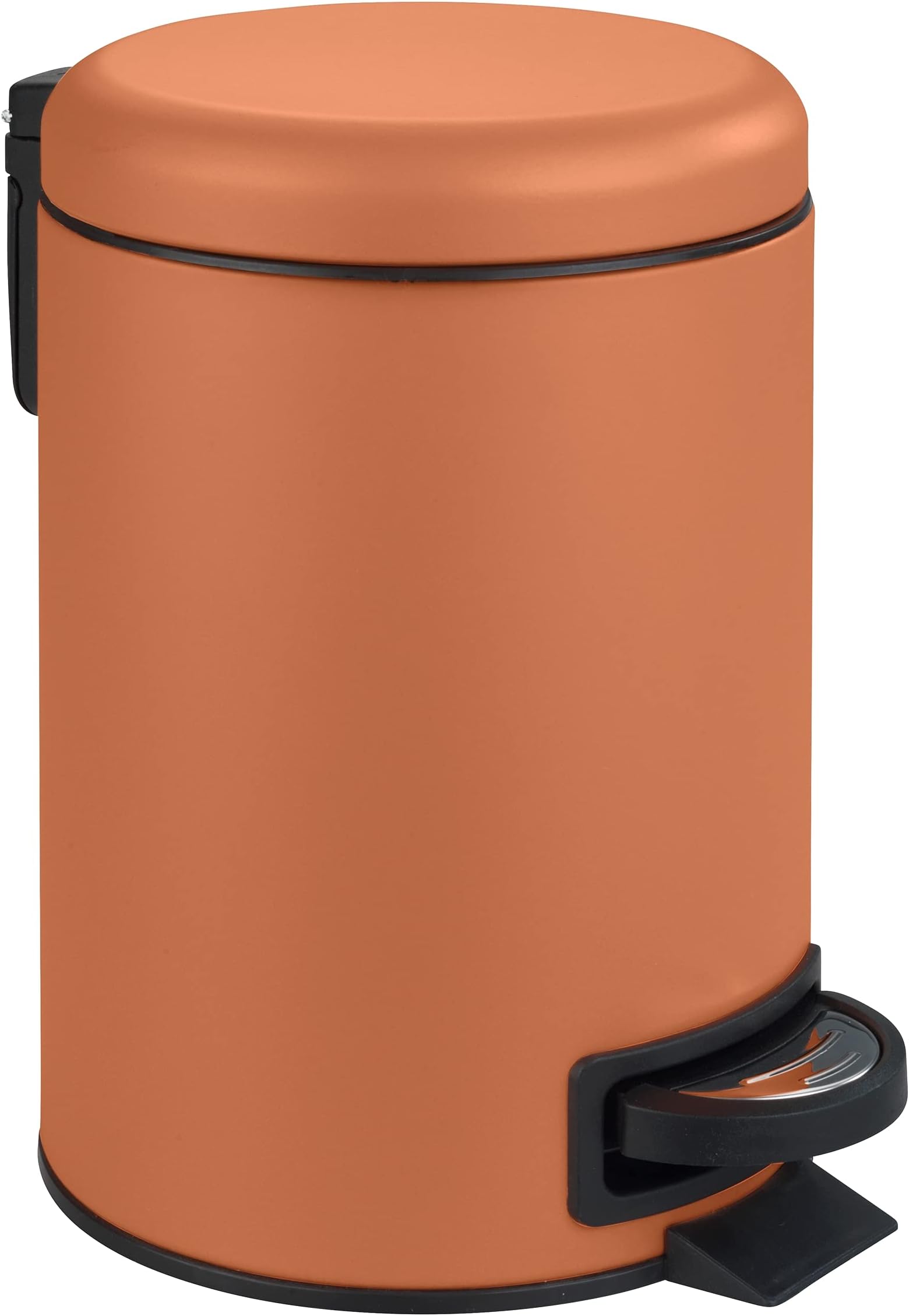 WENKO Poubelle à pédale Leman, 3L, Petite Poubelle Salle de Bain, Acier, Terracotta, 3L, 17 x 25 x 22.5 cm