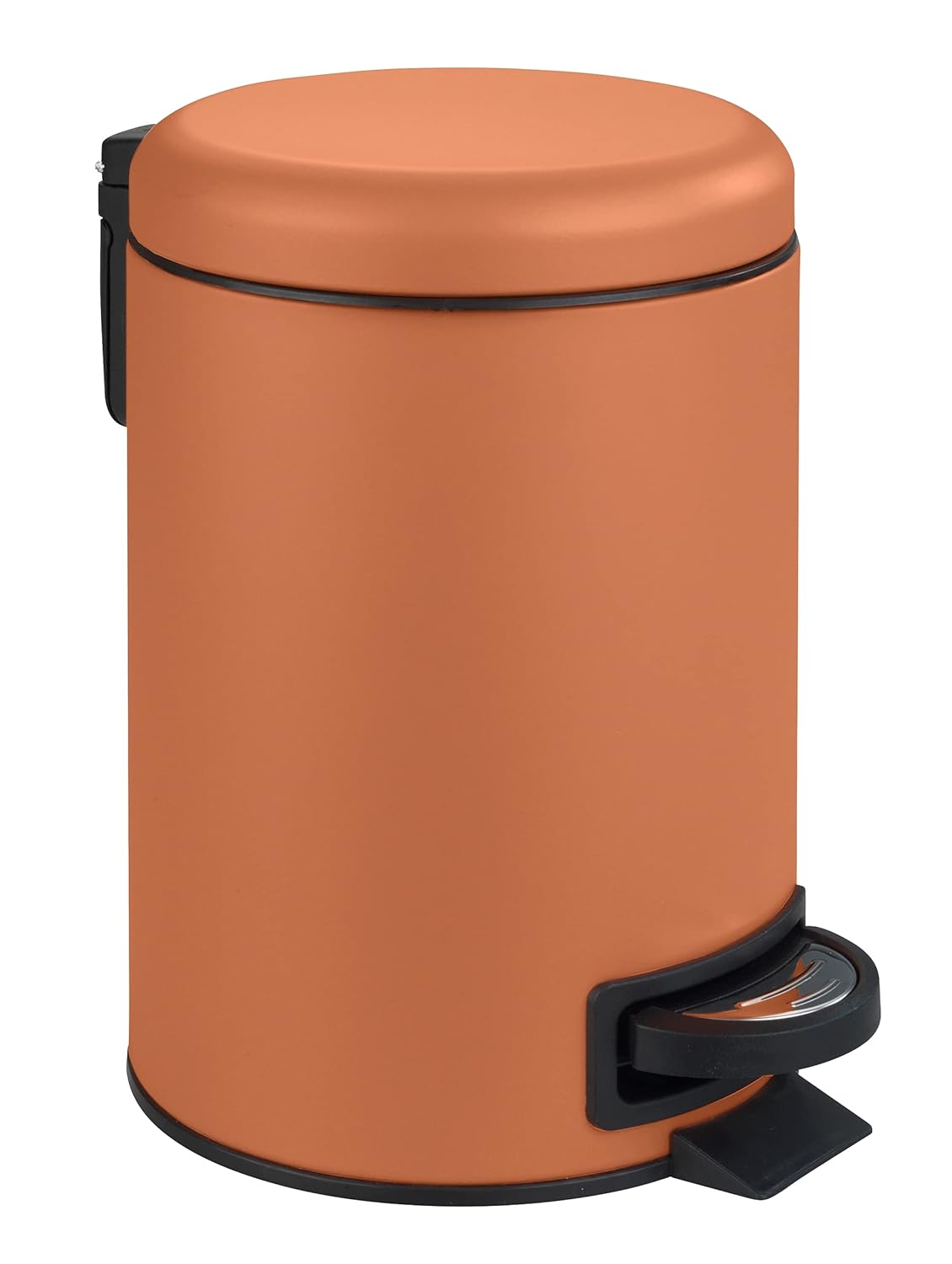 WENKO Poubelle à pédale Leman, 3L, Petite Poubelle Salle de Bain, Acier, Terracotta, 3L, 17 x 25 x 22.5 cm