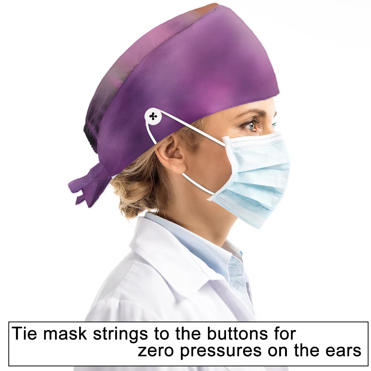 Mularoka Lavender Bird Working Caps with Button Sweatband Comfortable Adjustable Bouffant Hats Work Hat for Women Men